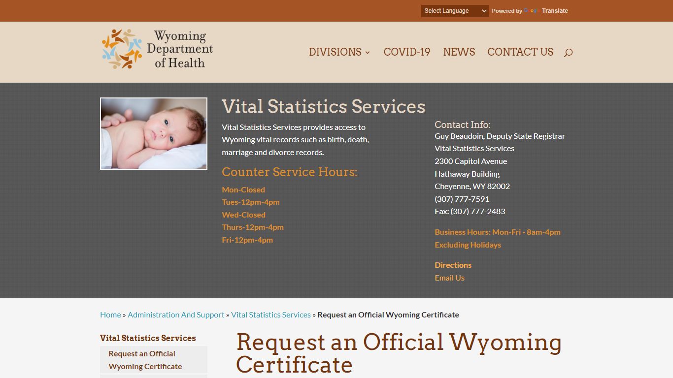 Request an Official Wyoming Certificate - Wyoming Department of Health