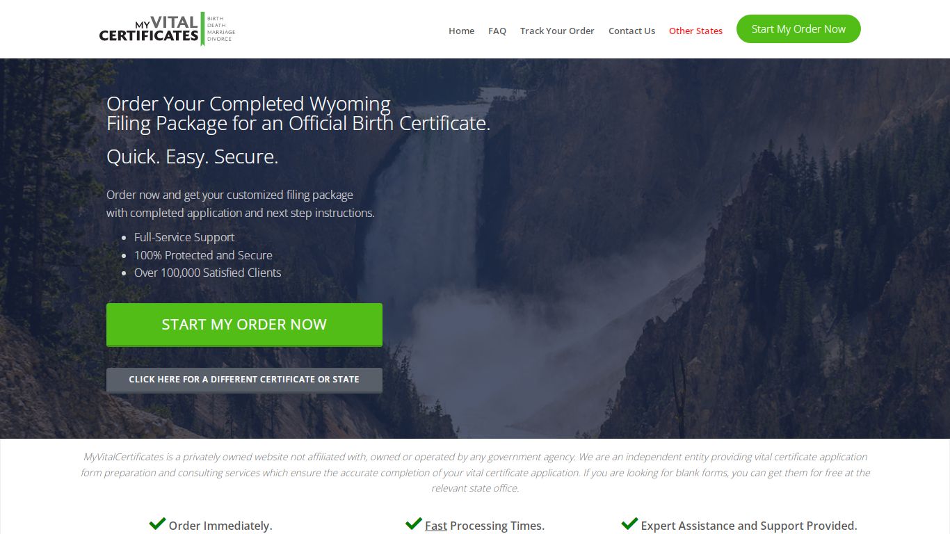 Wyoming Birth Certificates | MyVitalCertificates.org