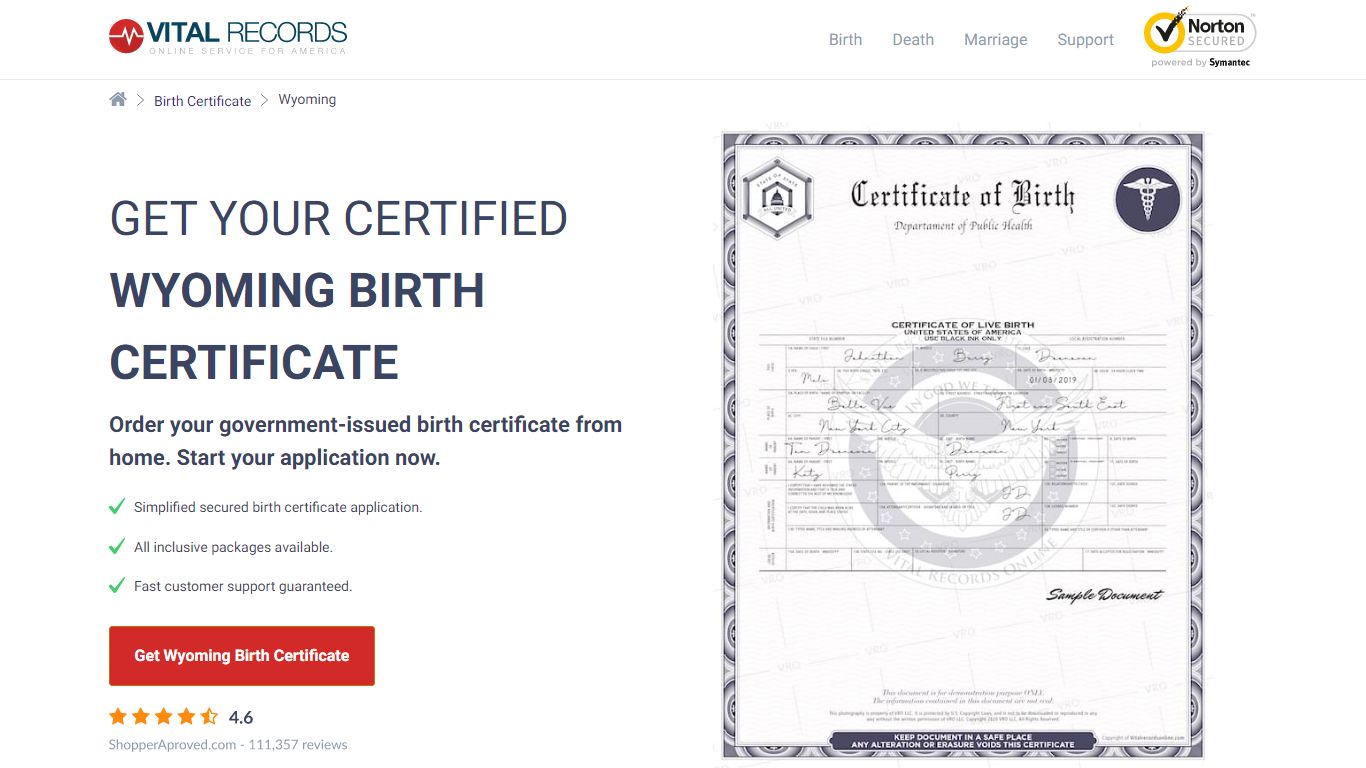 Official Wyoming Birth Certificate | Birth Records Copy