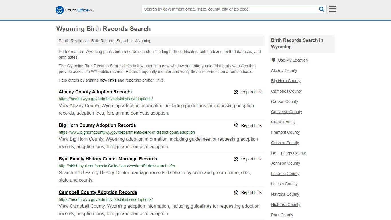 Wyoming Birth Records Search - County Office